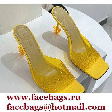 Mach & Mach Star Heel 8.5cm Crystal Embellished Mules PVC Yellow 2022 - Click Image to Close